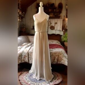 Jenny Yoo Inesse Anthropologie Chiffon Dress Cottagecore Winter White - Size 4
